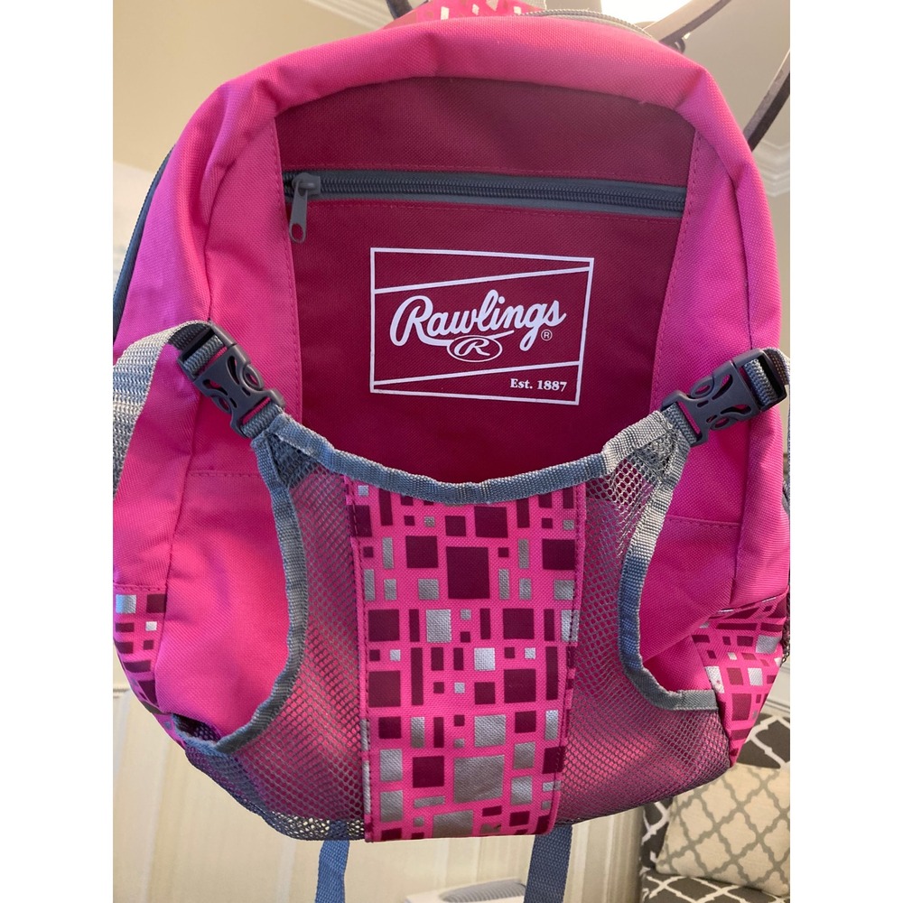 Rawlings Pink Grey Youth Baseball Softball Backpack Bat Pack Bag Geometric